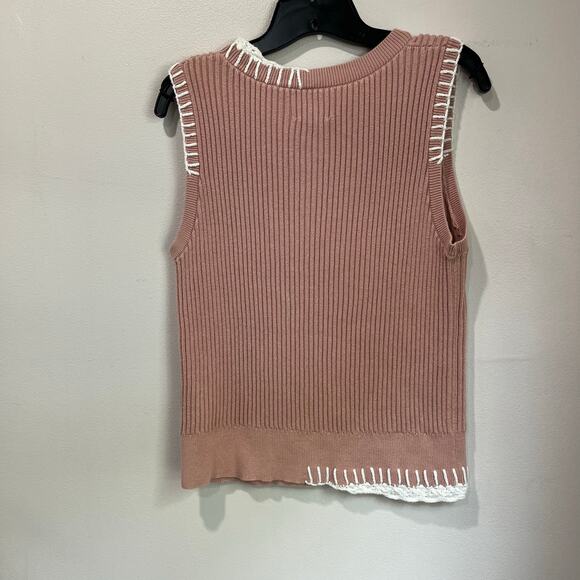 Alp N Rock Taylor Knit Tank Top Size M Pink Ribbed Crochet Detail Preppy Chic - Picture 2 of 8
